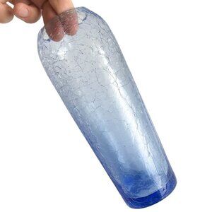 Beautiful Ocean Blue Crackled Glass Floral Flower Arrangement Vase